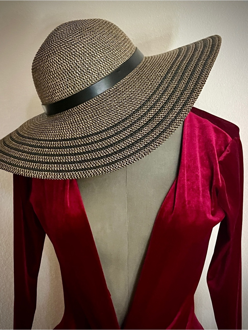 INC International Concepts Braided Straw Floppy Hat with Black Band